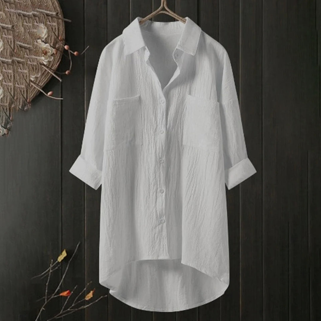 Luchtige Damesblouse met Lange Mouwen en Voorzakken – Selene