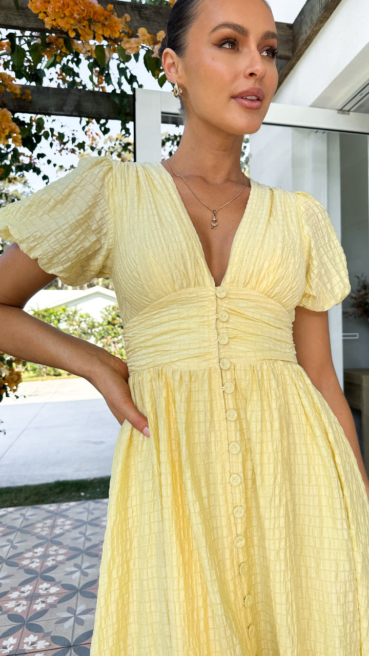 Boho-maxi jurk met V-hals en knopenrij – Yara