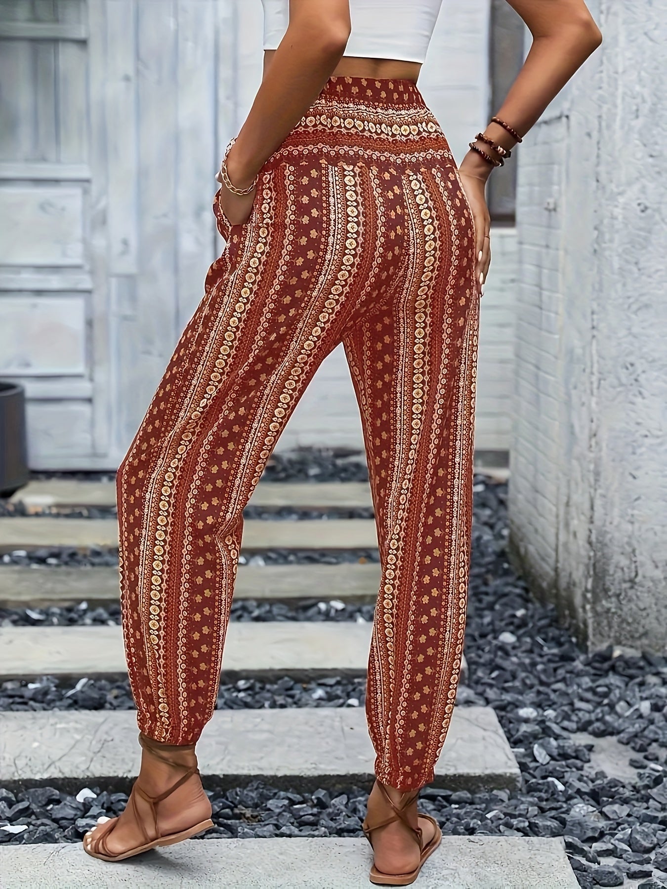 Boho Hoge Taille Damesbroek met Print & Geraffineerde Taille – Linara