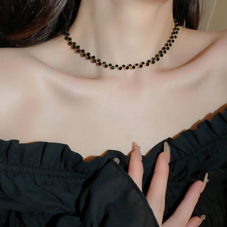 Dubbele Kristallen en Parels Ketting - Amira
