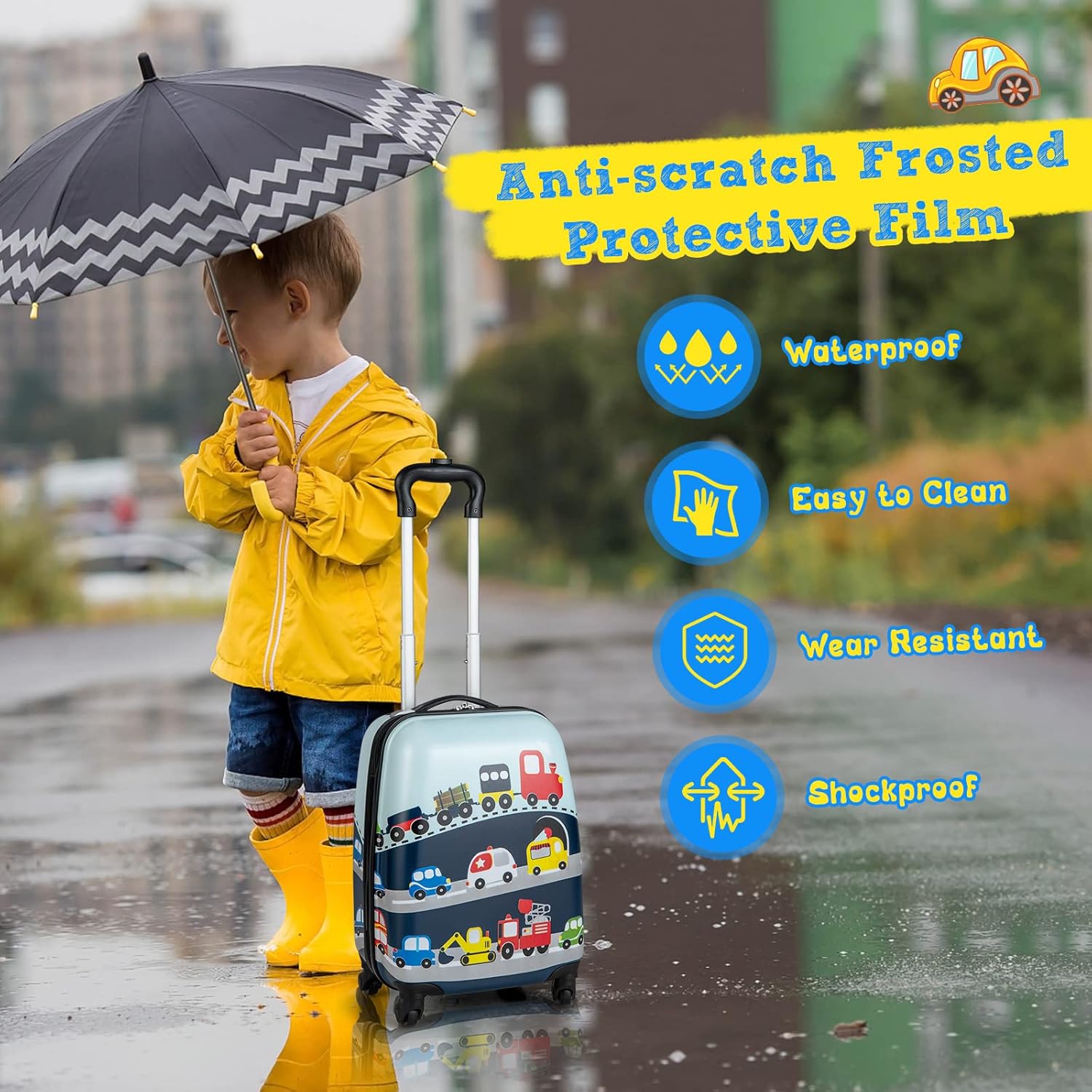 Kinder 2-delige harde koffer en rugzakset met 360° wielen – Helicopter