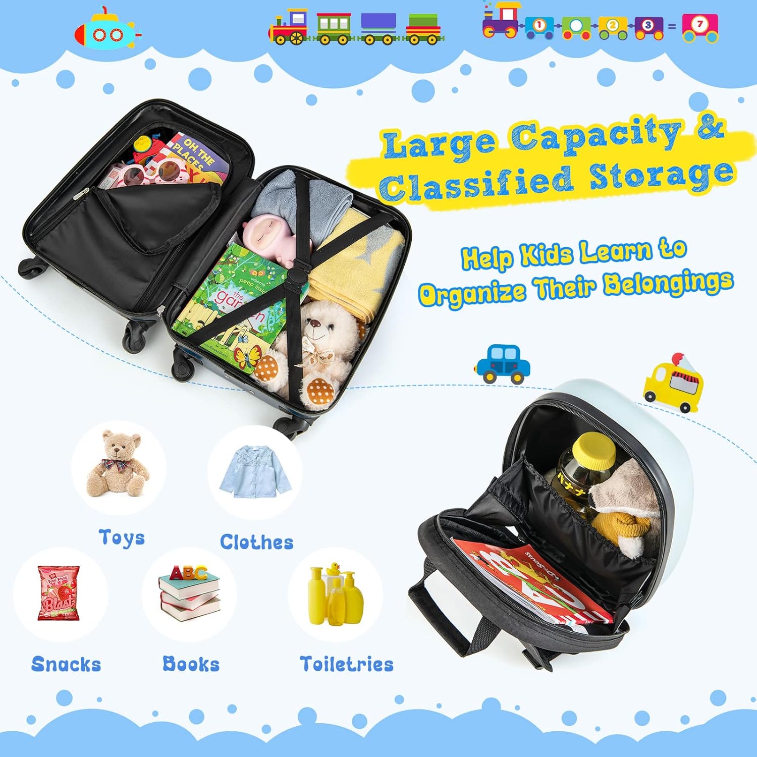 Kinder 2-delige harde koffer en rugzakset met 360° wielen – Helicopter