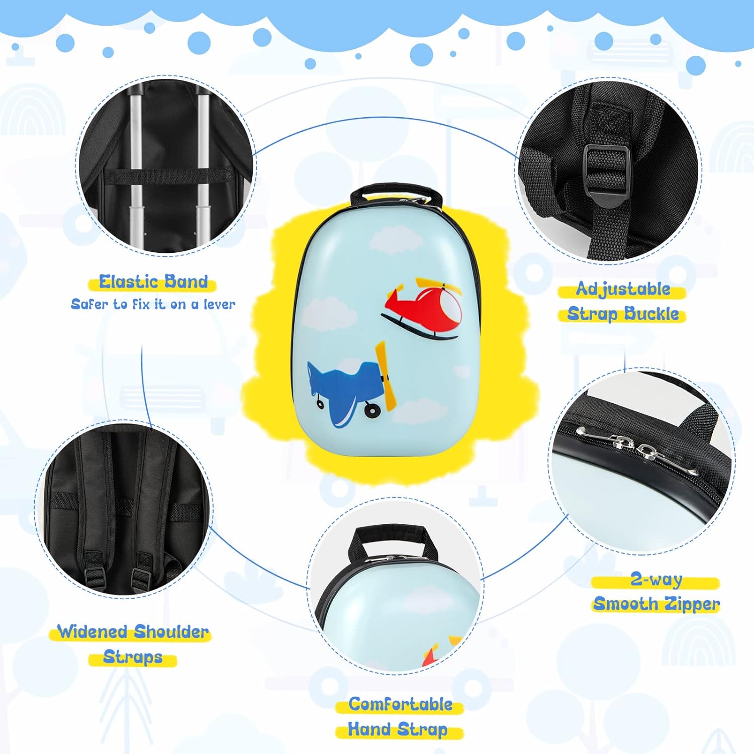 Kinder 2-delige harde koffer en rugzakset met 360° wielen – Helicopter