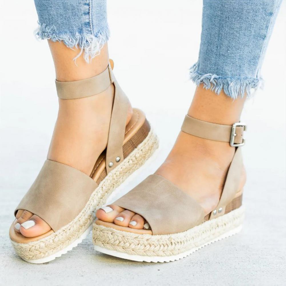 Dames Plateau Espadrille Sandalen met sleehak & bandjes – Livia