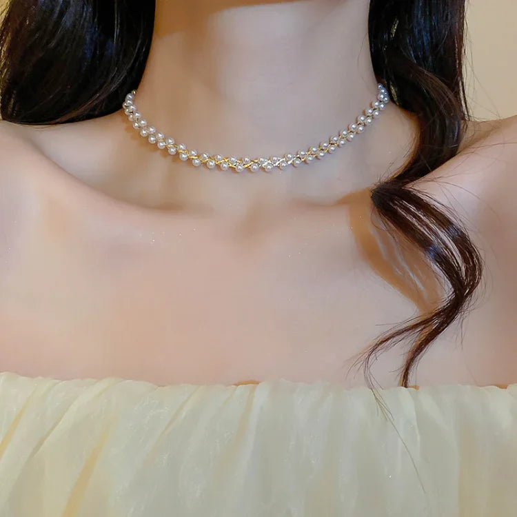 Dubbele Kristallen en Parels Ketting - Amira