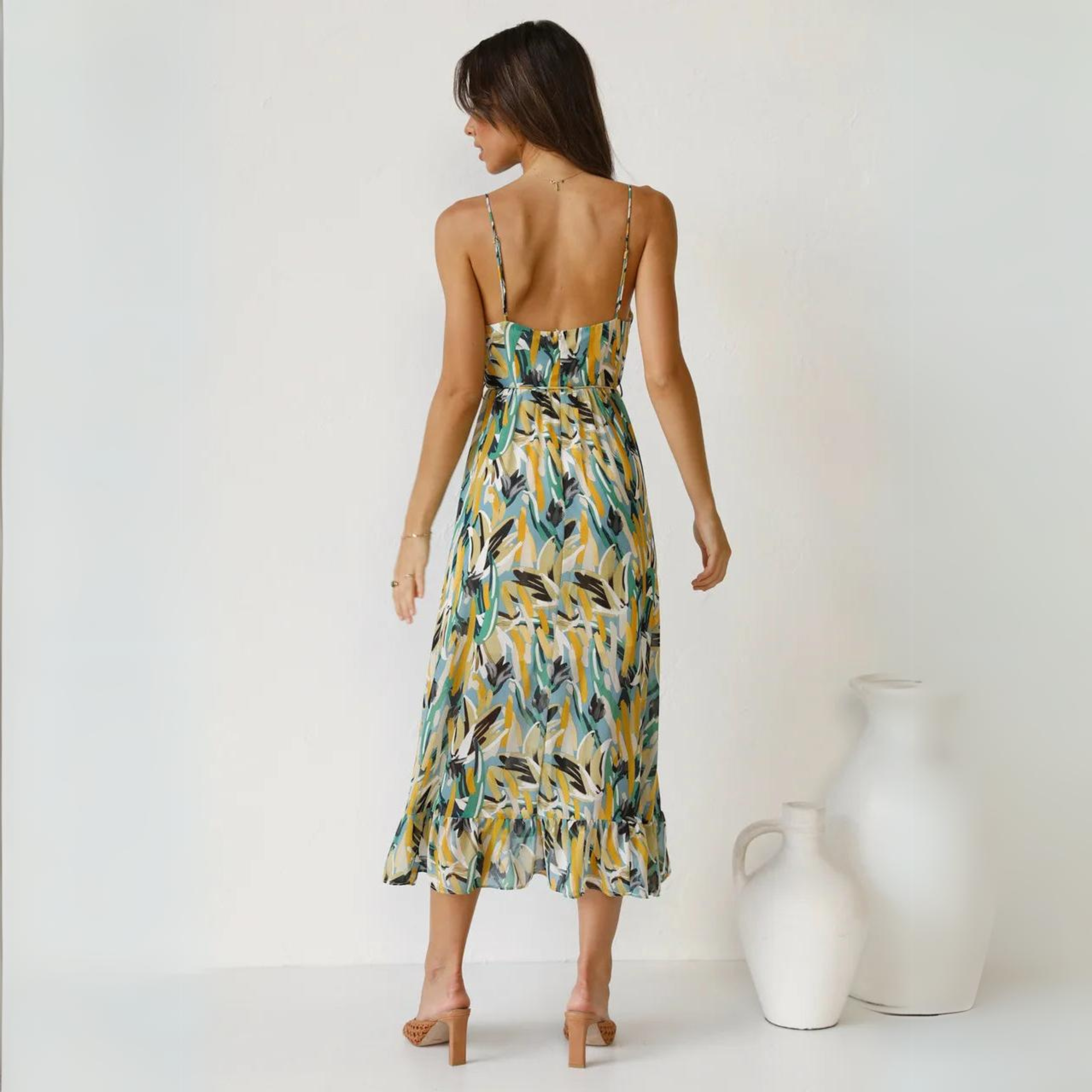 Zomerjurk met patroon en open rug-ontwerp – Elora