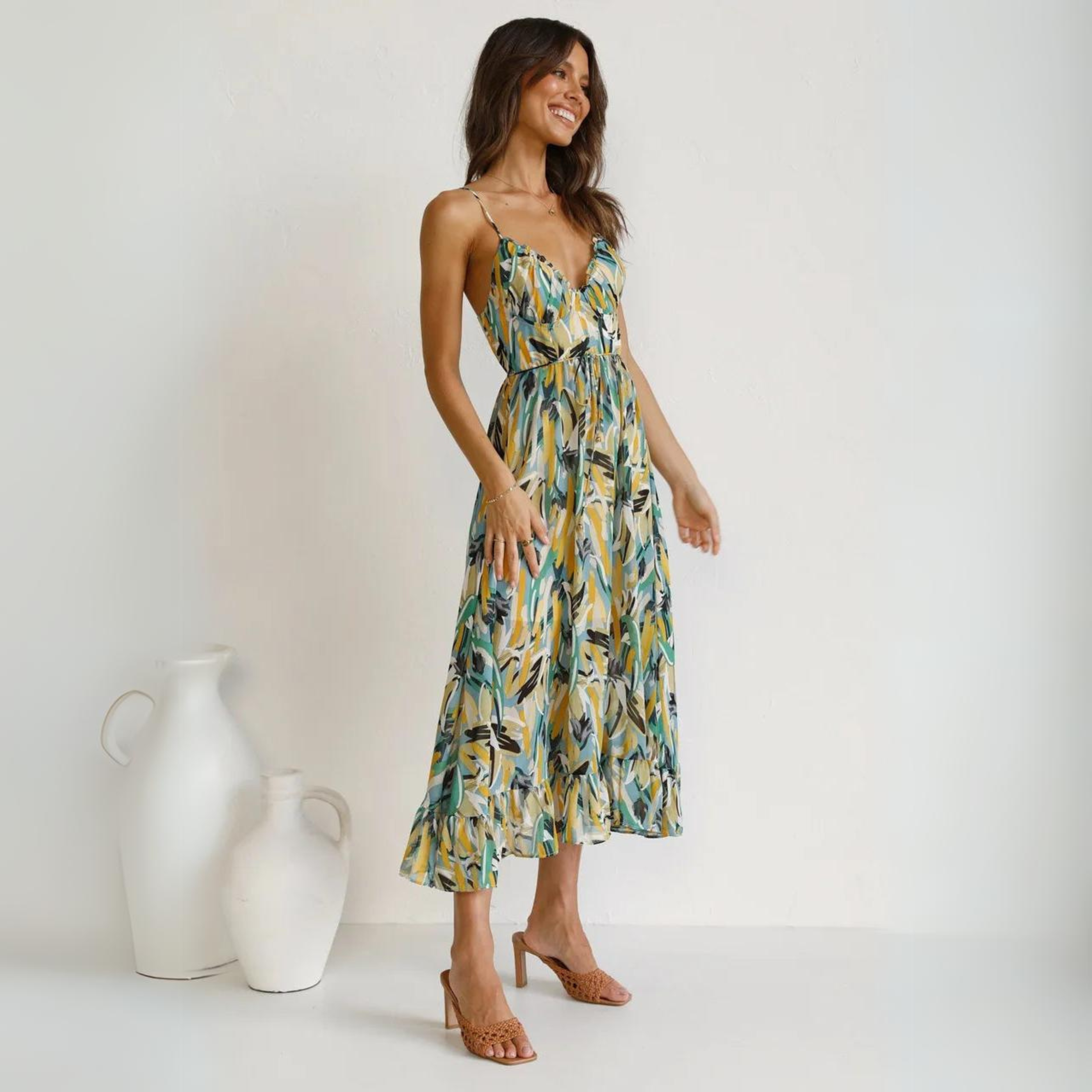 Zomerjurk met patroon en open rug-ontwerp – Elora