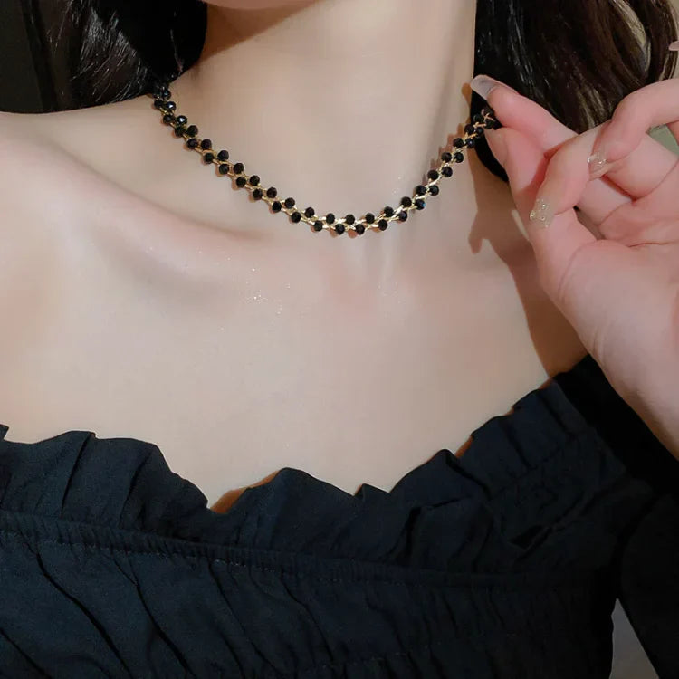 Dubbele Kristallen en Parels Ketting - Amira