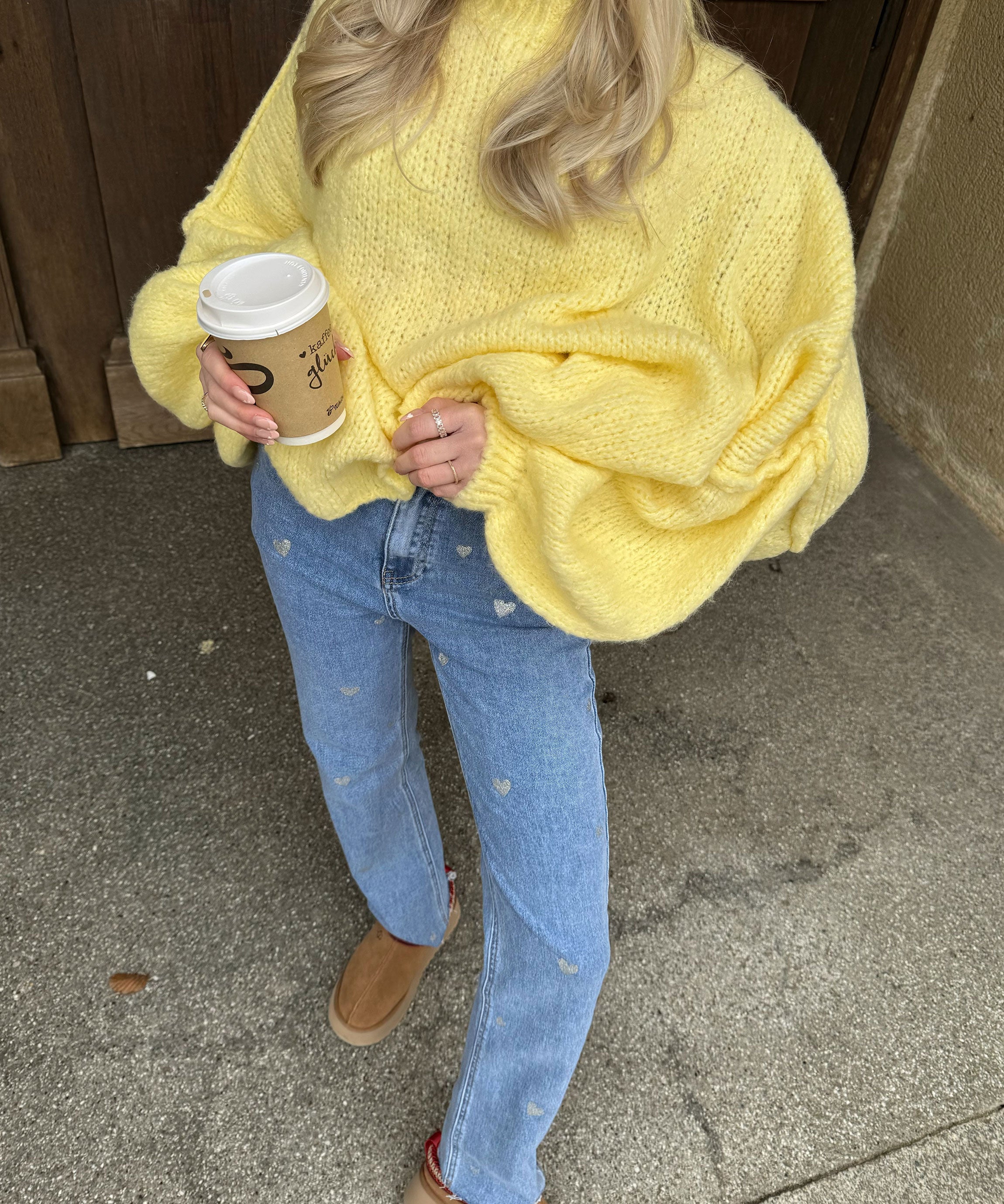 Dames Stretch Jeans met Wijde Pijpen en Hartjesprint - Amelie