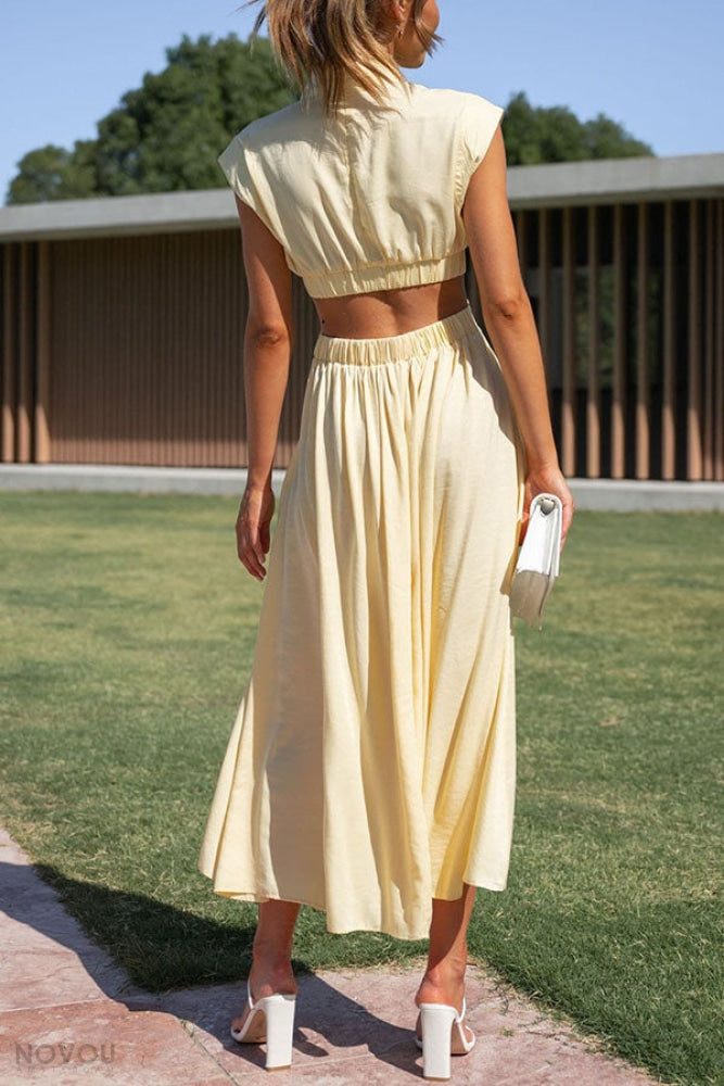 Trendy Midi Zomerjurk met Col en Taille Uitsparing – Avelina