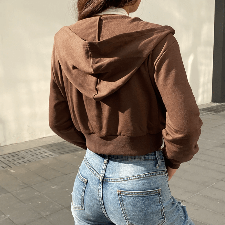 Trendy figuurlijke dames cropped zip-up hoodie met capuchon - Alina