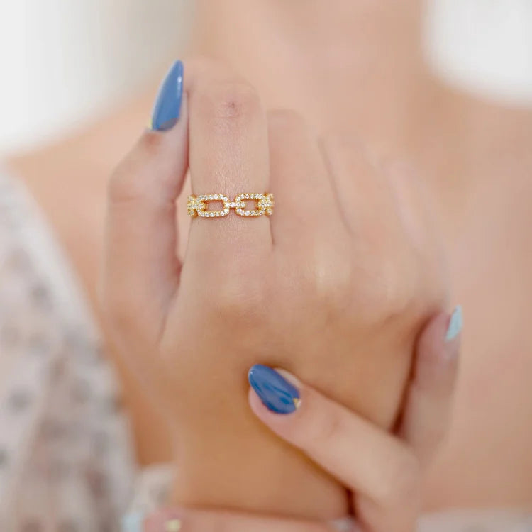 Gouden Schakel Ring met Zirkonia - Marina