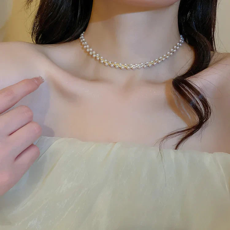 Dubbele Kristallen en Parels Ketting - Amira
