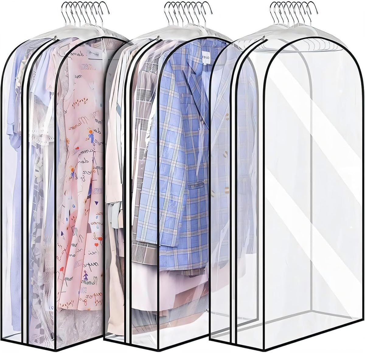 Transparante Kledinghoezen met Inzetstukken – 3-Pack Opberghoezen met Zijrits (1 Kopen, Krijg 1 GRATIS)
