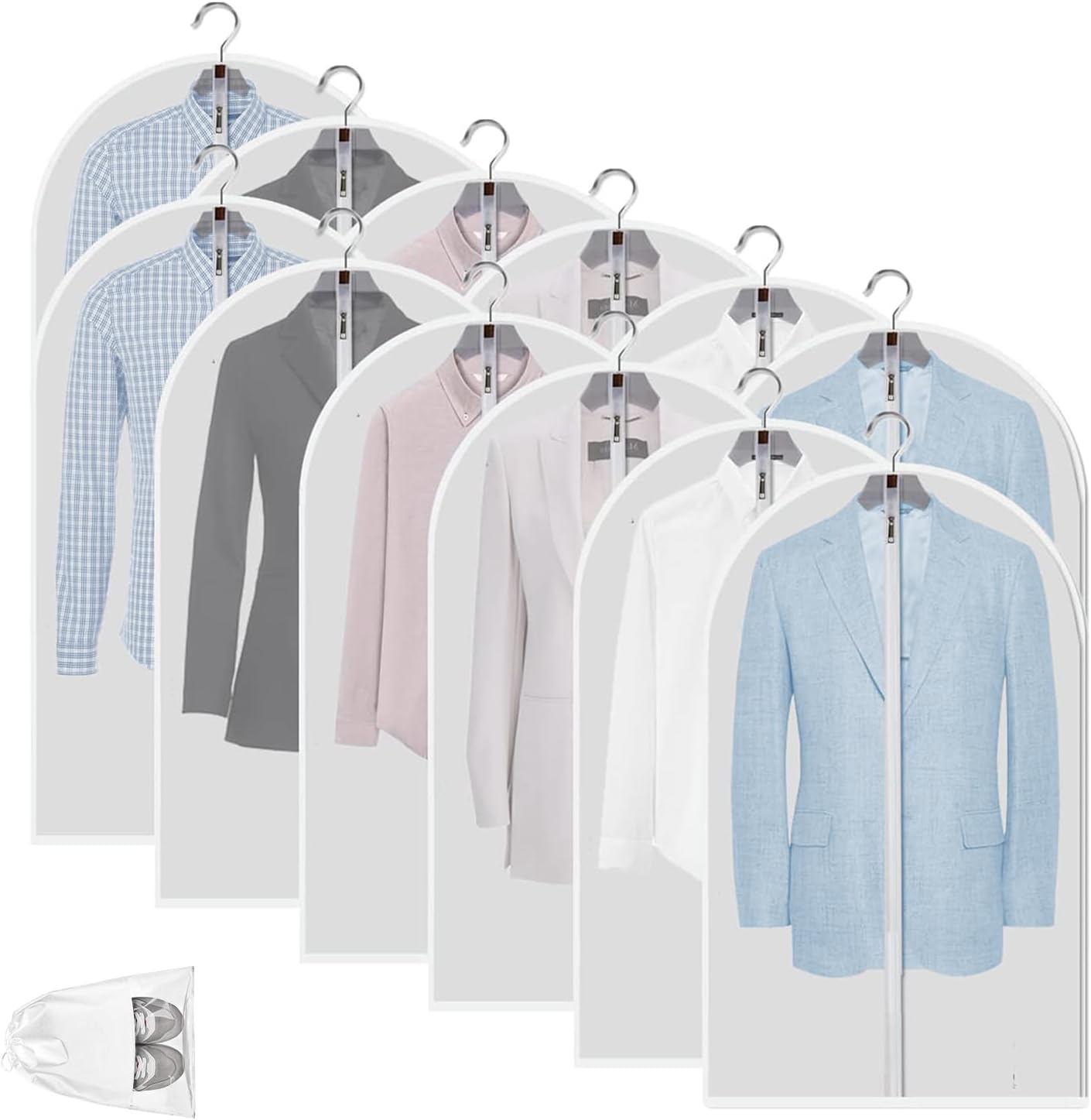 Duidelijke PEVA Kledingopbergzakken – 12 Pack Stofdichte Kledingbeschermers – 1+1 GRATIS