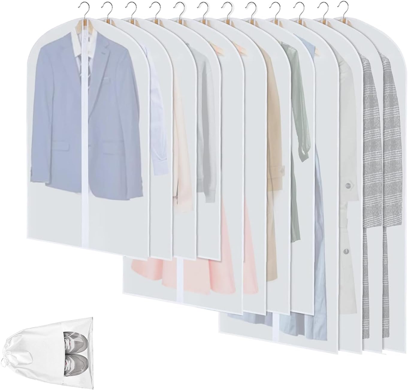 Duidelijke PEVA Kledingopbergzakken – 12 Pack Stofdichte Kledingbeschermers – 1+1 GRATIS