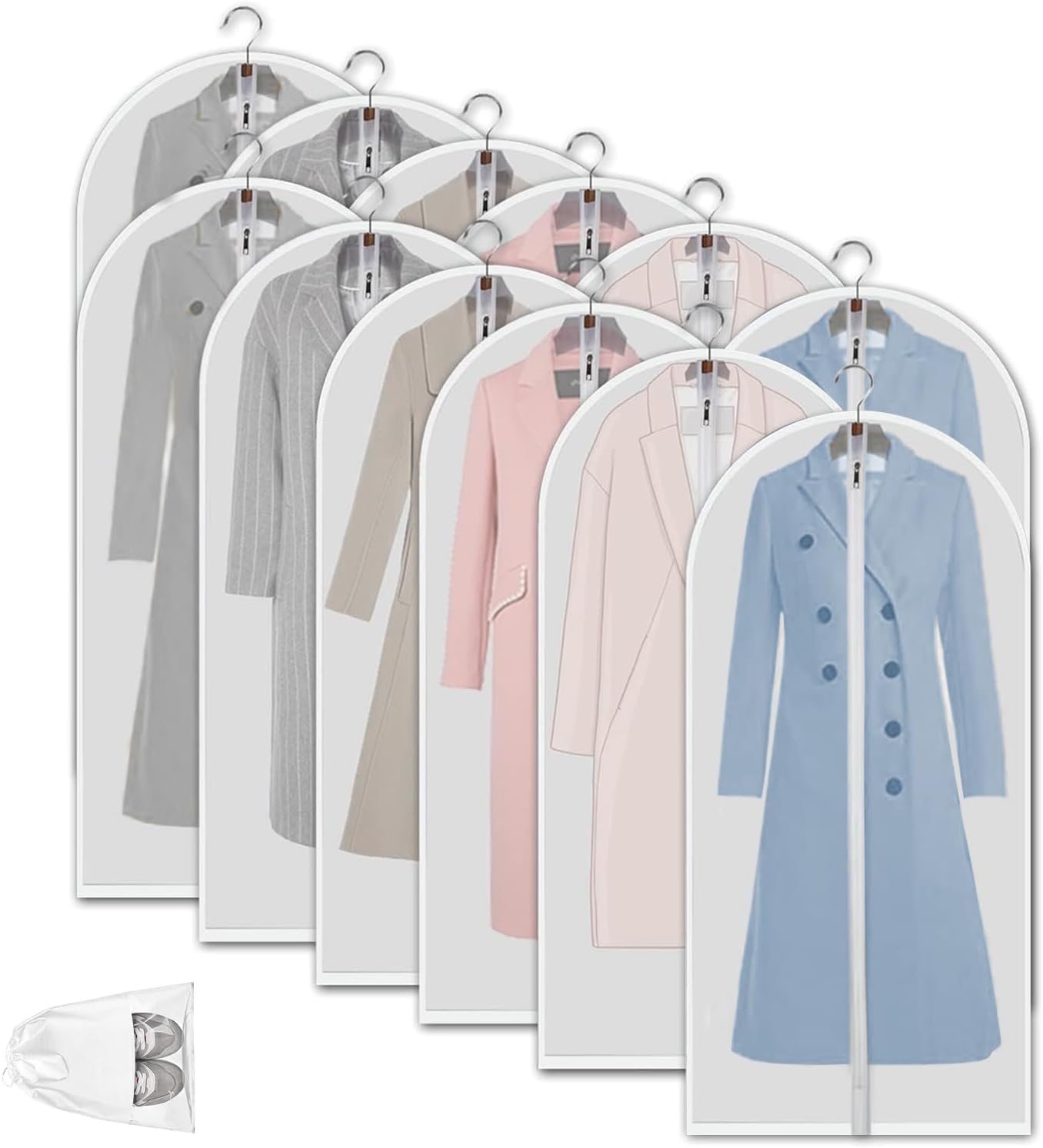 Duidelijke PEVA Kledingopbergzakken – 12 Pack Stofdichte Kledingbeschermers – 1+1 GRATIS