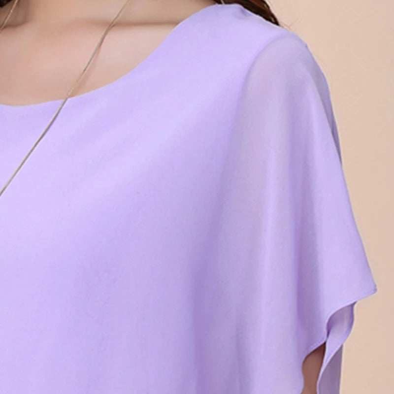 Dames Chiffon Blouse met Ruche Mouwen – Ariana