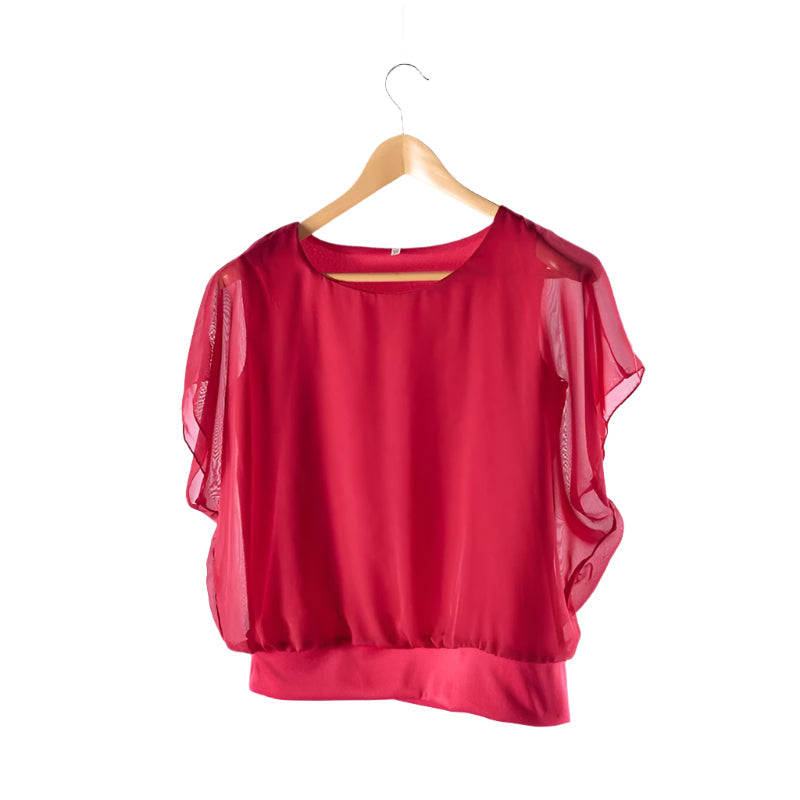 Dames Chiffon Blouse met Ruche Mouwen – Ariana