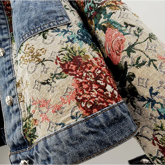 Trendy Bloemen Denim Jack voor Dames - Amaline