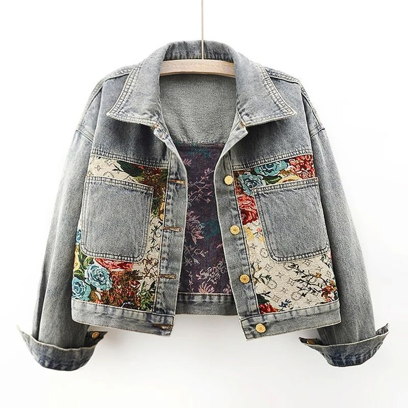Trendy Bloemen Denim Jack voor Dames - Amaline