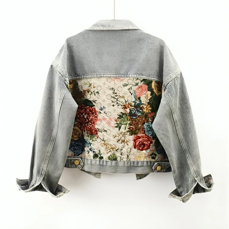 Trendy Bloemen Denim Jack voor Dames - Amaline