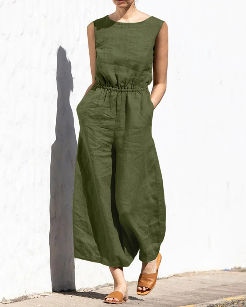 Mouwloze Dames Jumpsuit met Wijde Pijpen – Aurelia