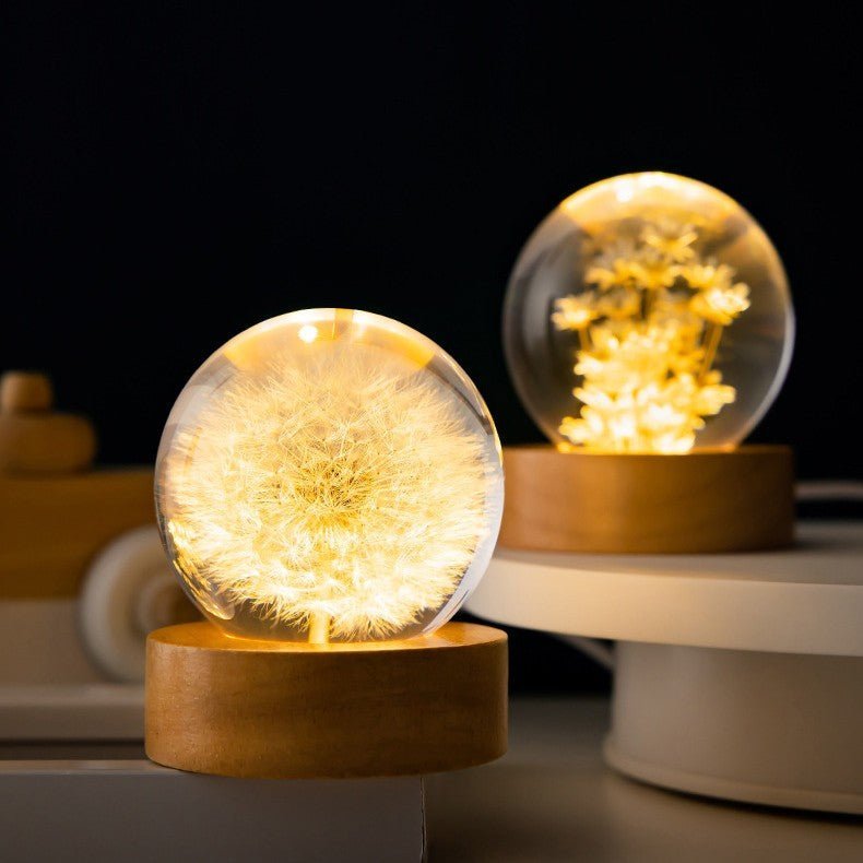 Kristallen Bol Lamp met Eeuwige Bloemen – Lumora