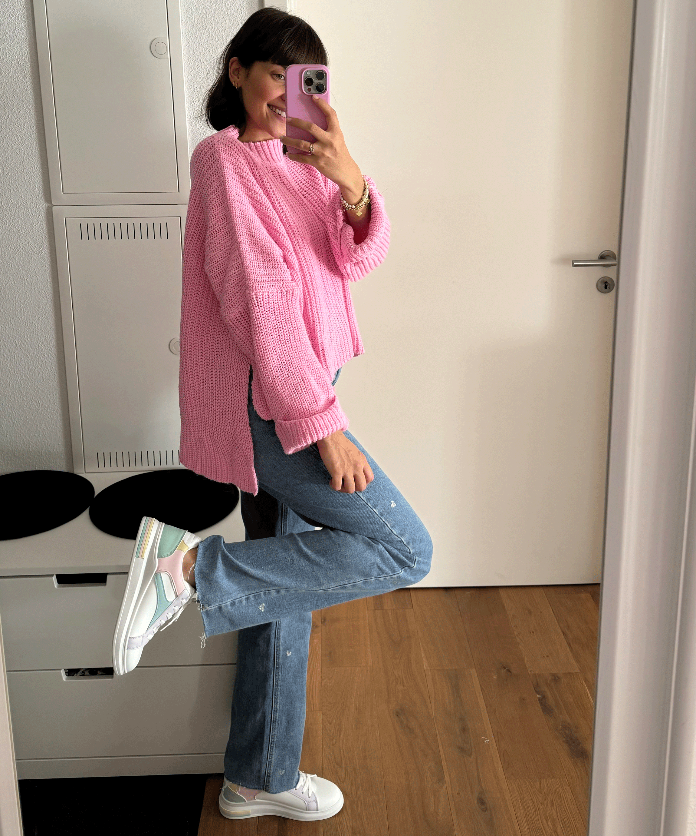 Dames Stretch Jeans met Wijde Pijpen en Hartjesprint - Amelie