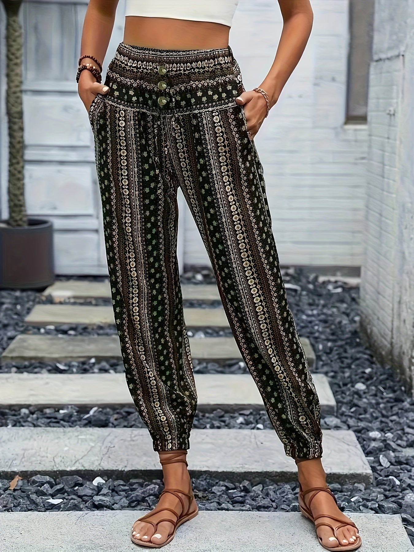 Boho Hoge Taille Damesbroek met Print & Geraffineerde Taille – Linara