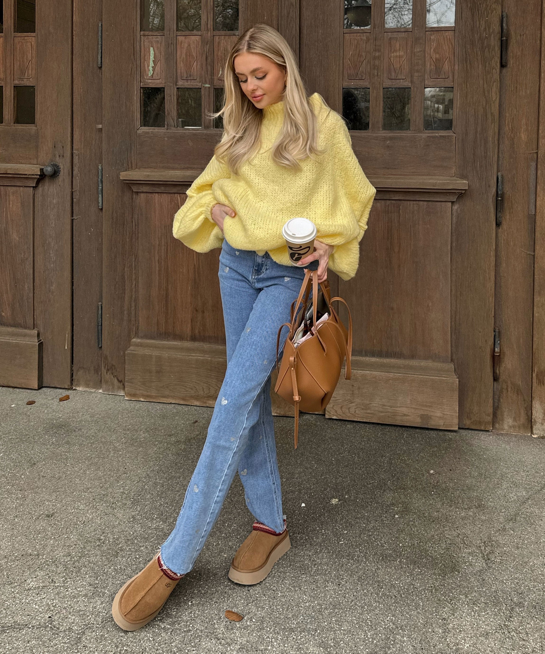 Dames Stretch Jeans met Wijde Pijpen en Hartjesprint - Amelie