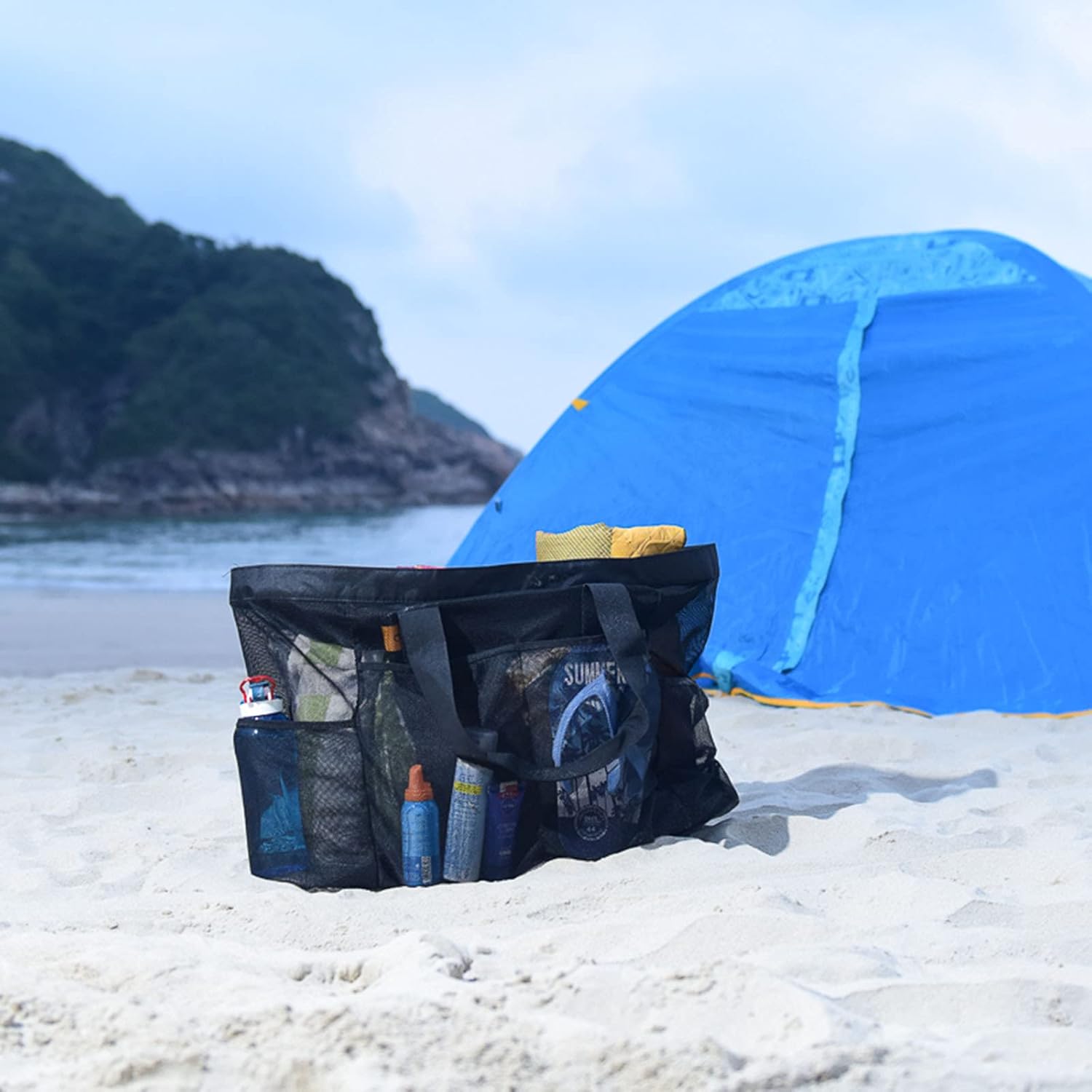 Extra Grote Mesh Strandtas met Rits – Zandvrije Draagtas (1 Kopen, 1 GRATIS)
