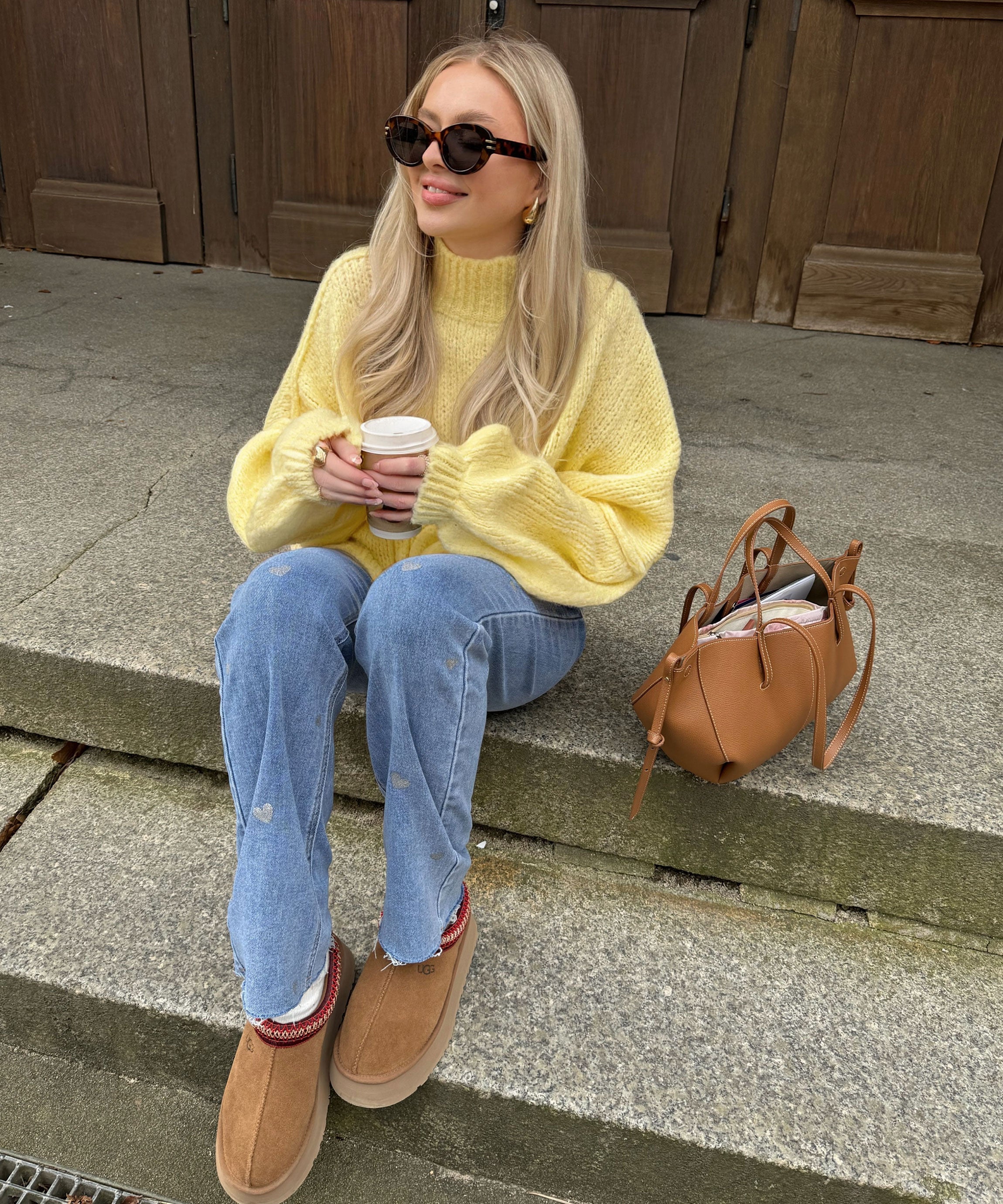 Dames Stretch Jeans met Wijde Pijpen en Hartjesprint - Amelie