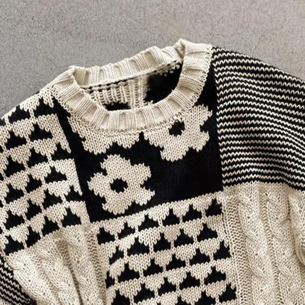 Losvallende Gebreide Dames Trui met Bloemenprint - Lilou