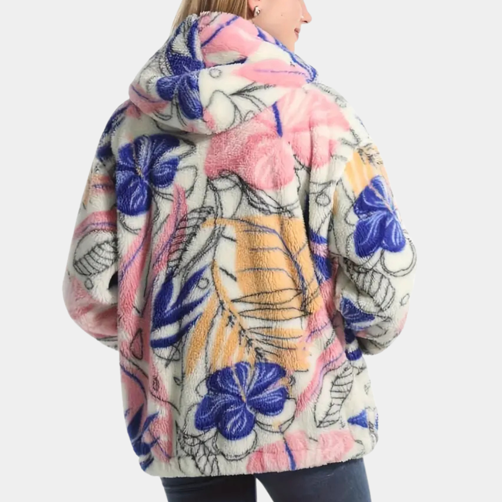 Warme Damesjas met Capuchon en Bloemenprint - Elira