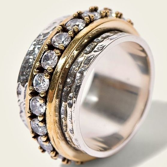 Vintage Goud- en Zilverring met Zirkonia - Esmira