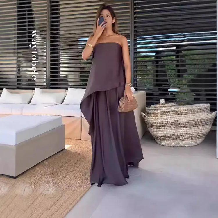 Tweedelige off-shoulder blouse- en maxi-rokset voor dames – Jolina