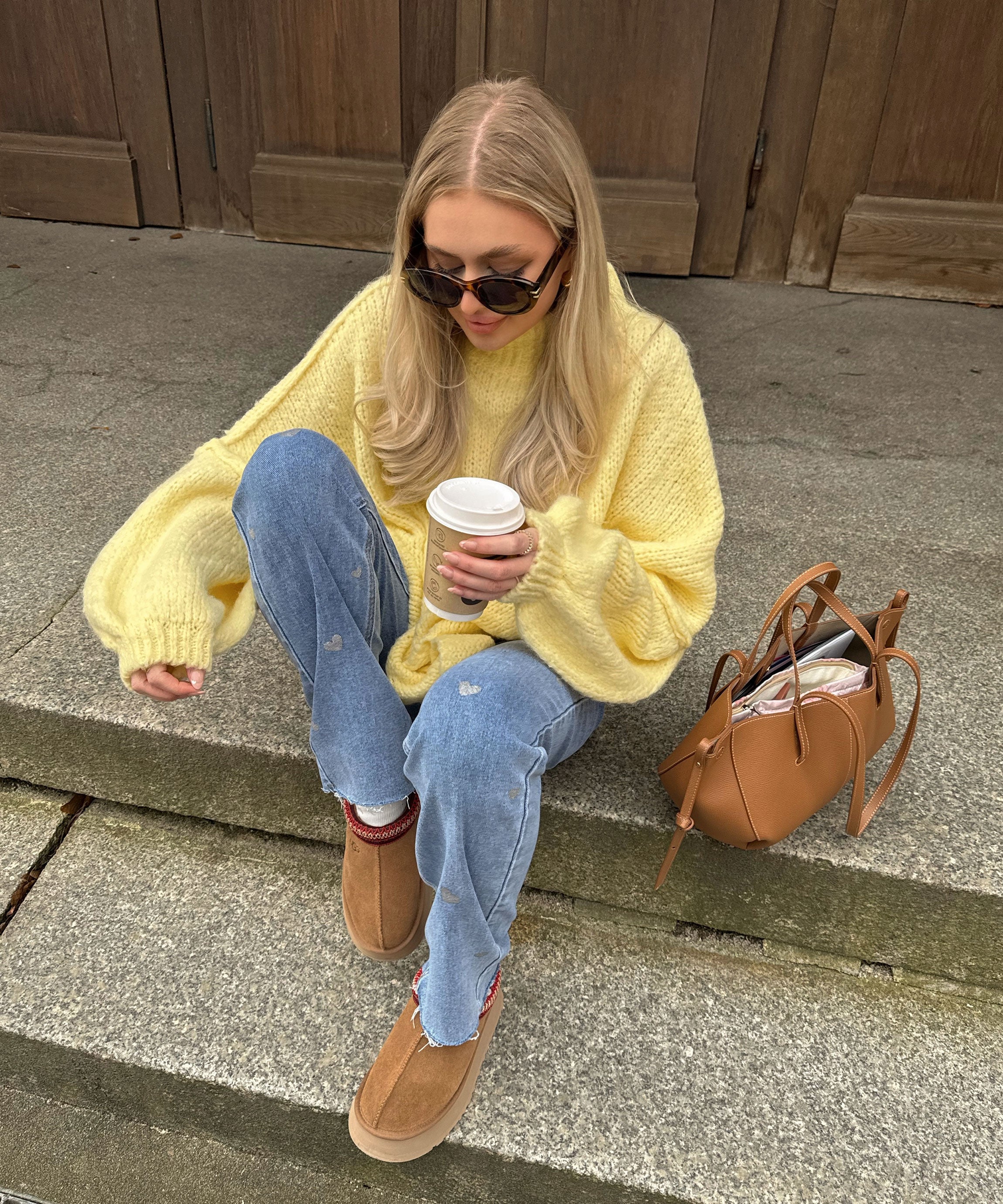 Dames Stretch Jeans met Wijde Pijpen en Hartjesprint - Amelie