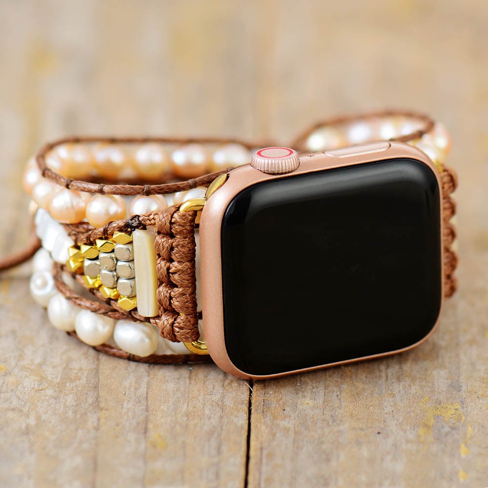 Zoetwaterparel Apple Watch Wikkelbandje - Elvianne
