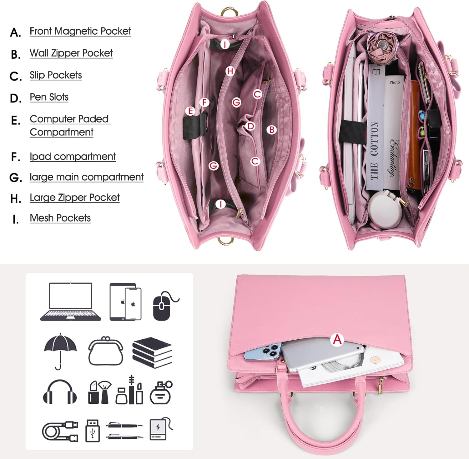 Waterdichte PU Leren Laptoptas met Multi-Pocket Ontwerp voor Dames
