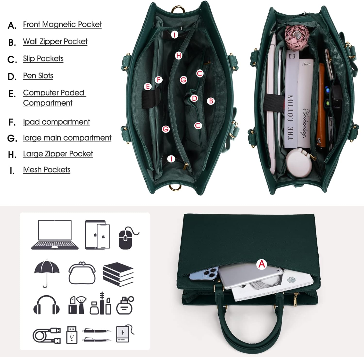 Waterdichte PU Leren Laptoptas met Multi-Pocket Ontwerp voor Dames