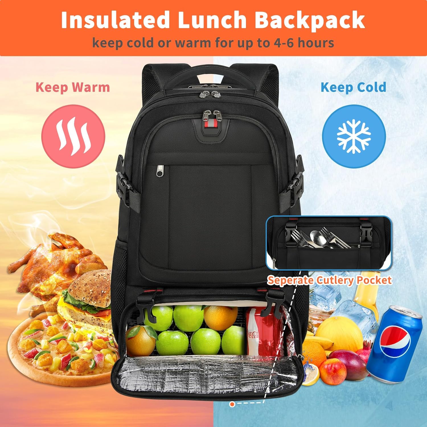 Extra grote rugzak voor lunch en laptop met USB-oplaadpoort