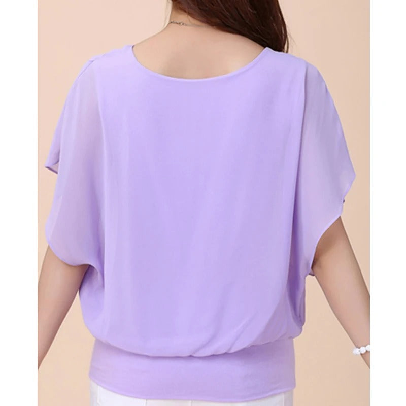 Dames Chiffon Blouse met Ruche Mouwen – Ariana