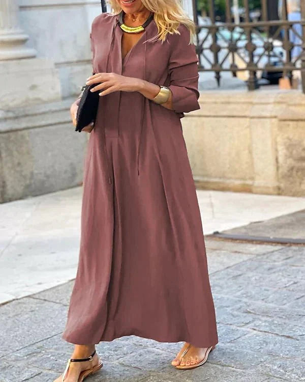 Herfst Maxi Jurk met Lange Mouwen – Amira