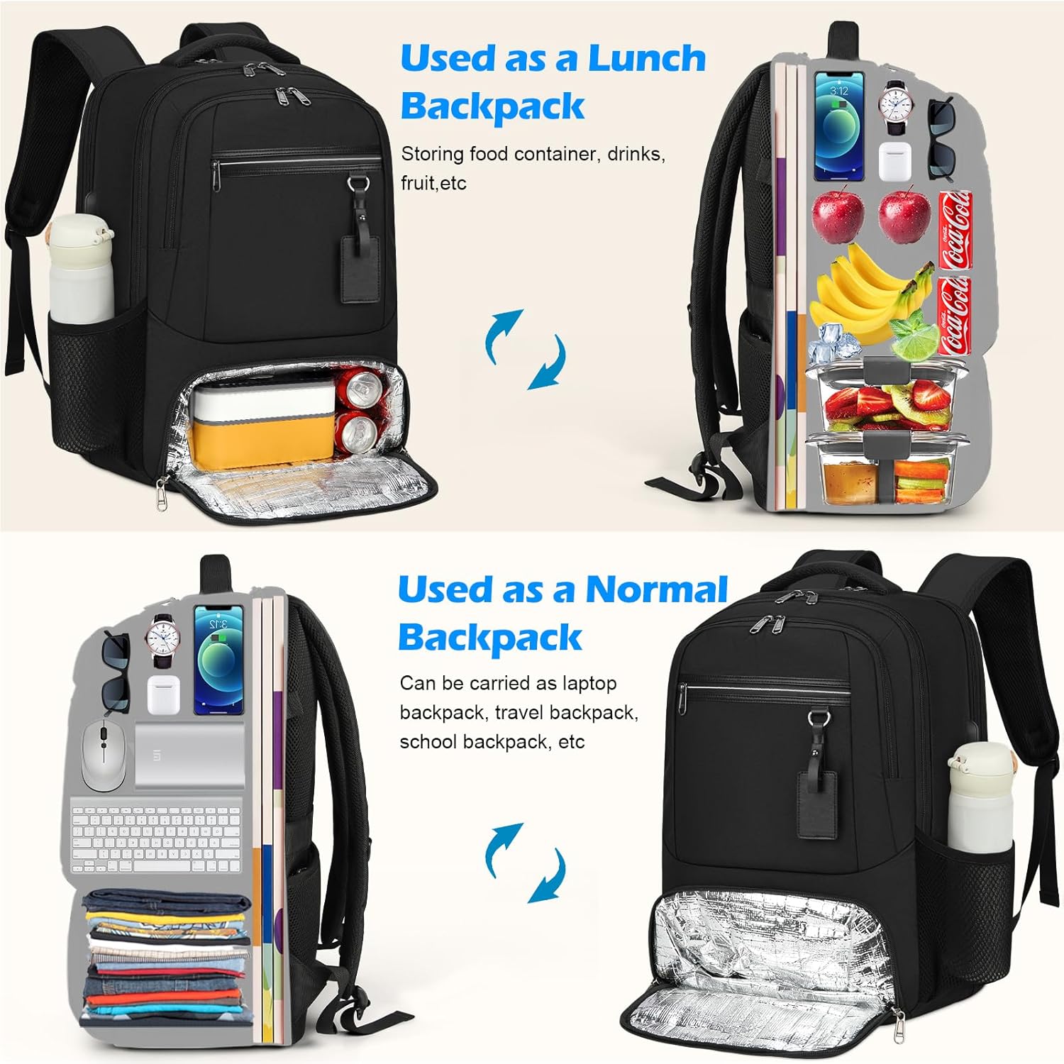 Waterdichte Laptop & Lunch Rugzak met USB Poort – Multi-Vak Reistas