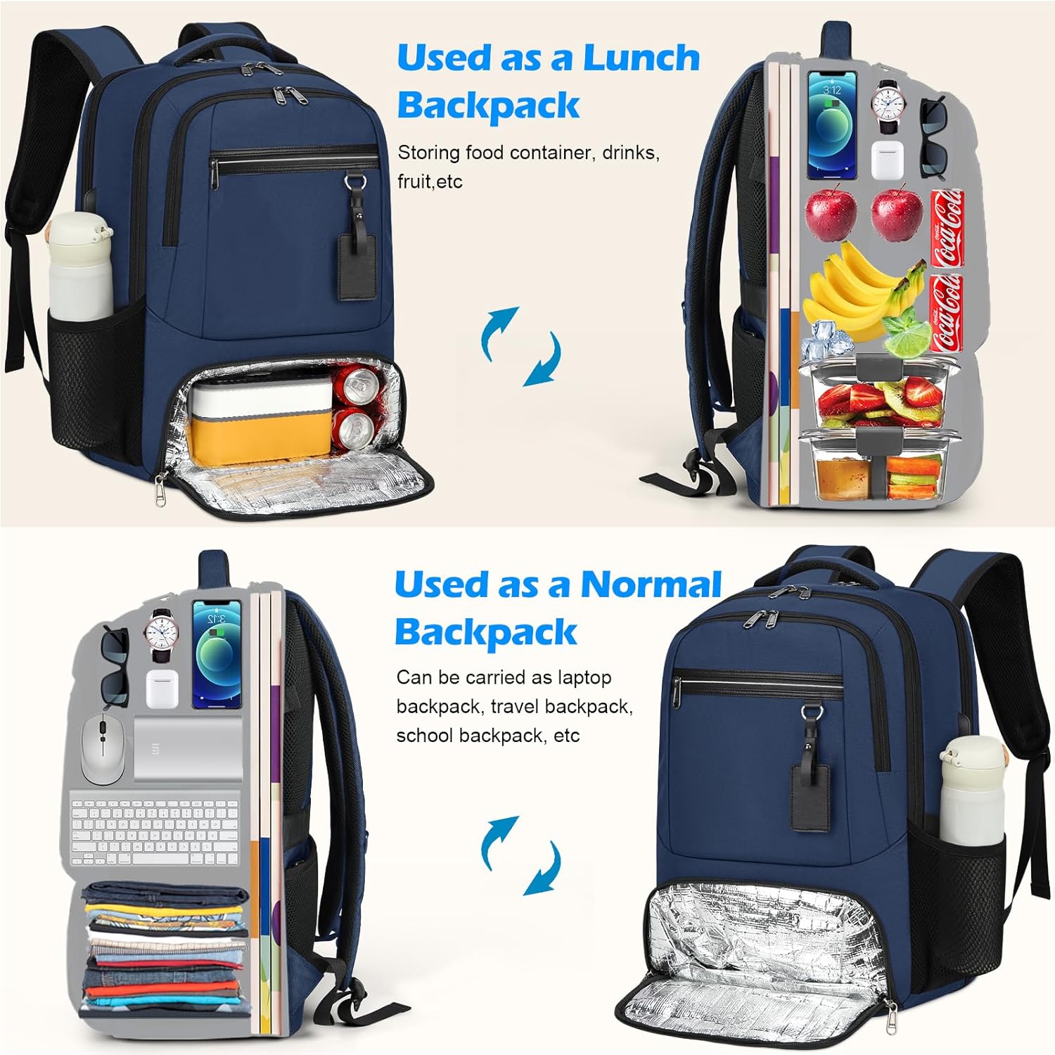 Waterdichte Laptop & Lunch Rugzak met USB Poort – Multi-Vak Reistas