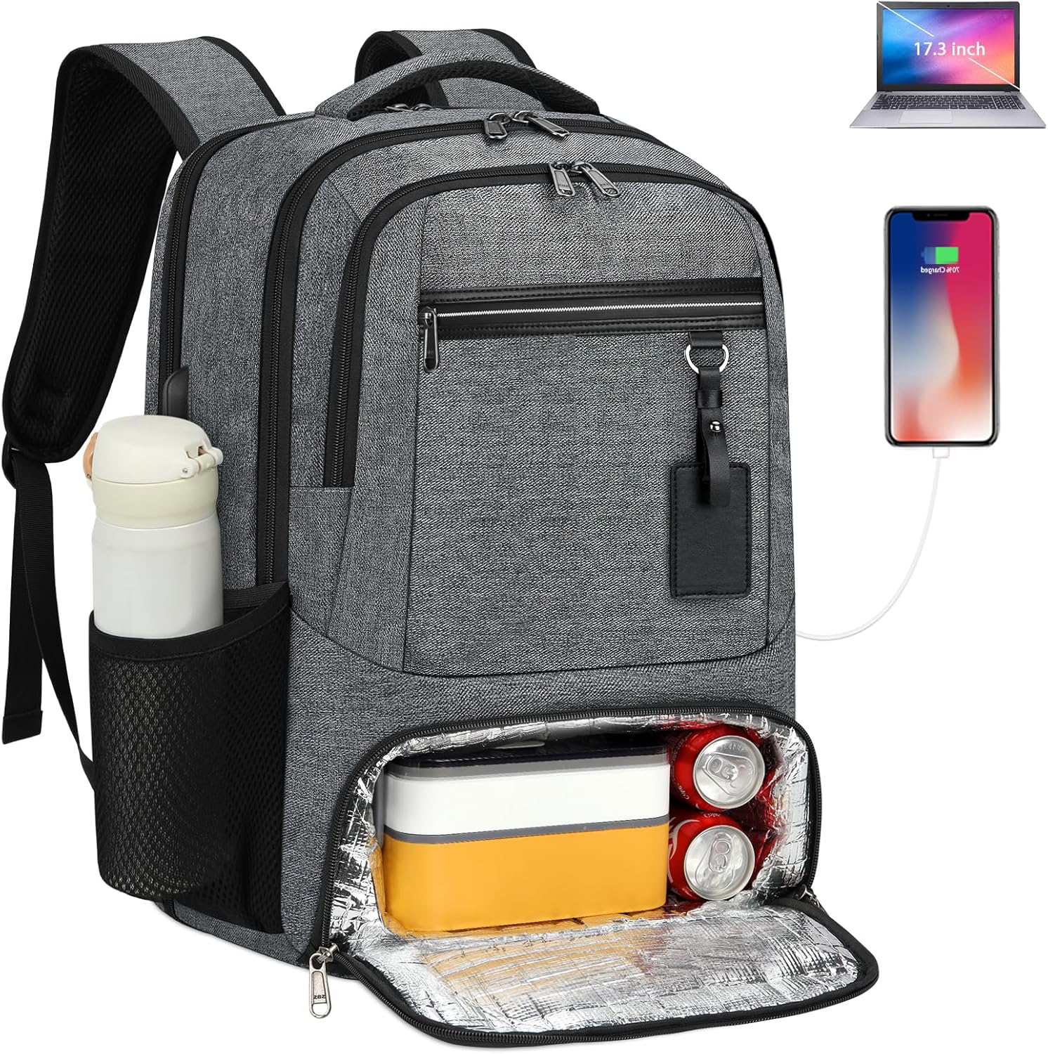 Waterdichte Laptop & Lunch Rugzak met USB Poort – Multi-Vak Reistas