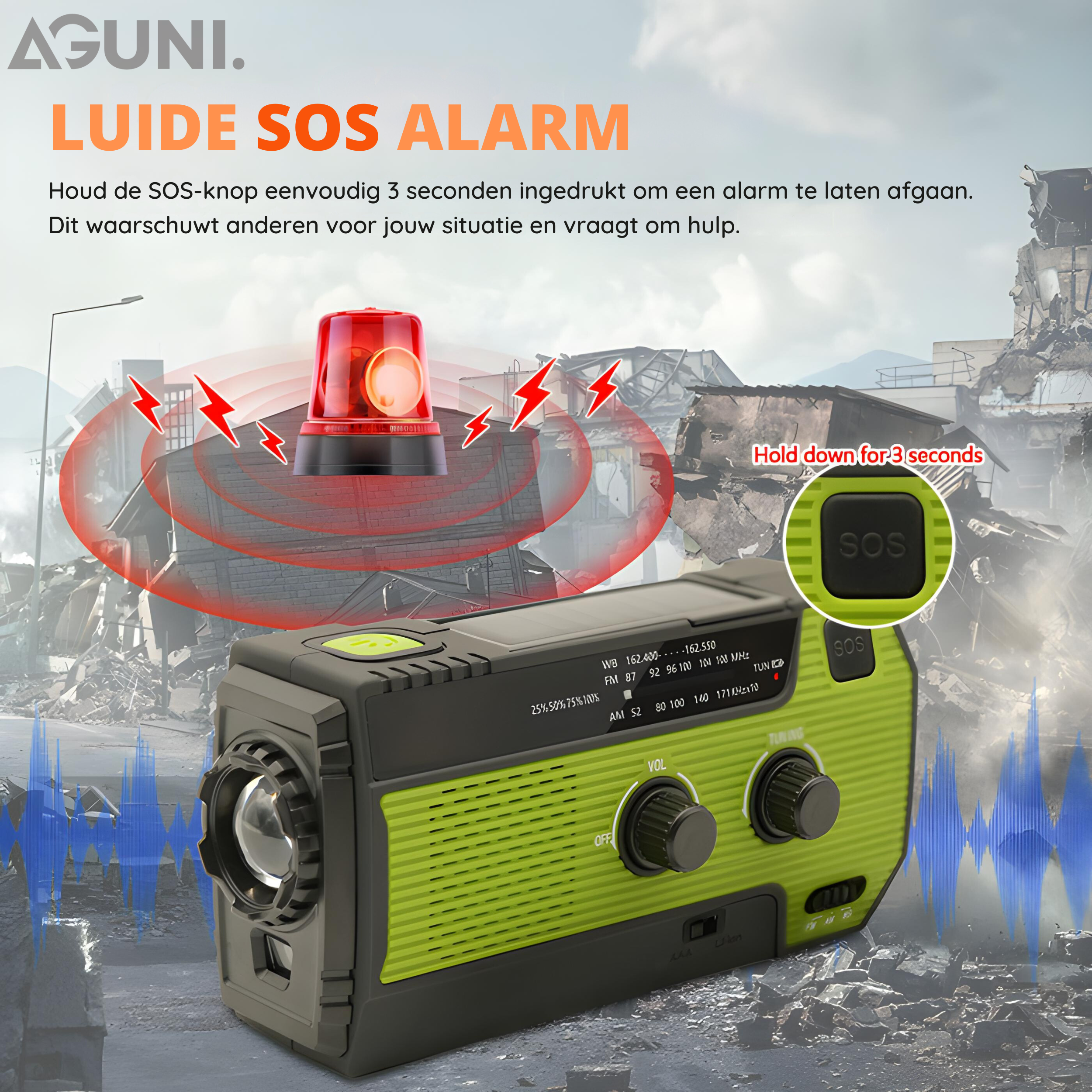 Draagbare Noodradio met Zonne-energie - PowerWave