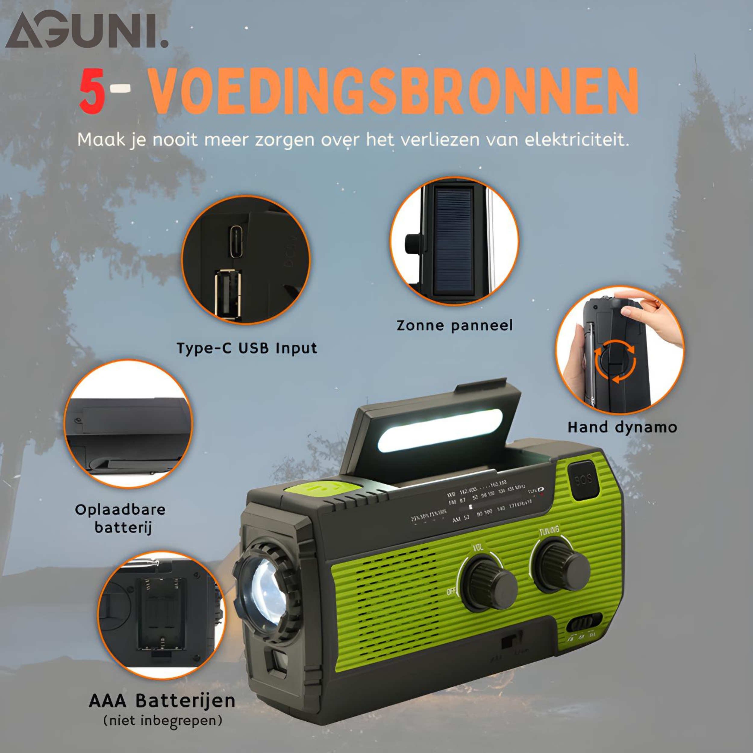 Draagbare Noodradio met Zonne-energie - PowerWave