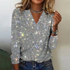 Glimmende Zilveren Disco-Glitter V-Hals Longsleeve - GlamFrost